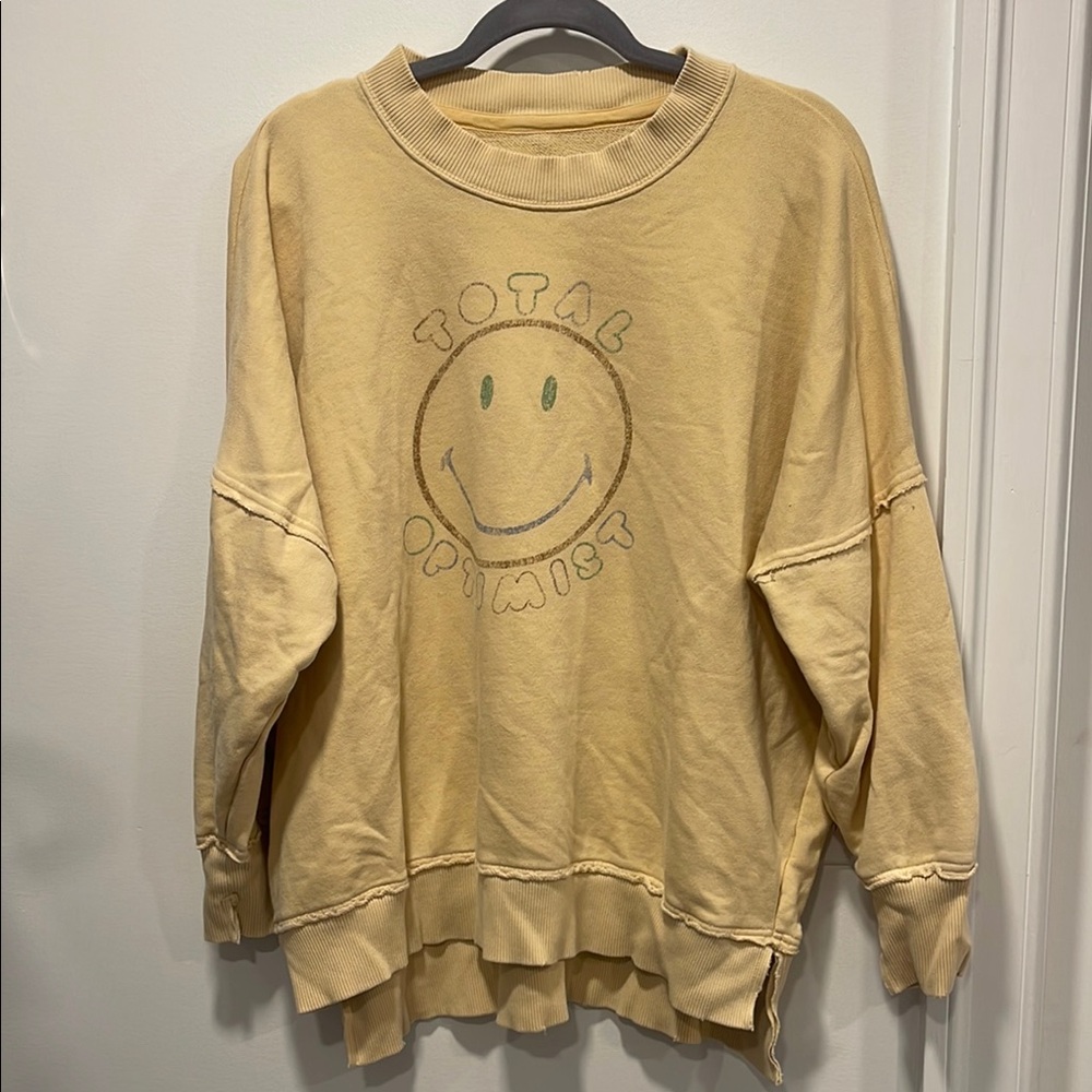Aerie Total Optimist Oversized Yellow Smiley Face Sweatshirt Size S